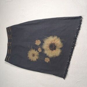 Vintage Snazzie (Snaggie) Sunflower Denim Skirt - Size 12 - Midi